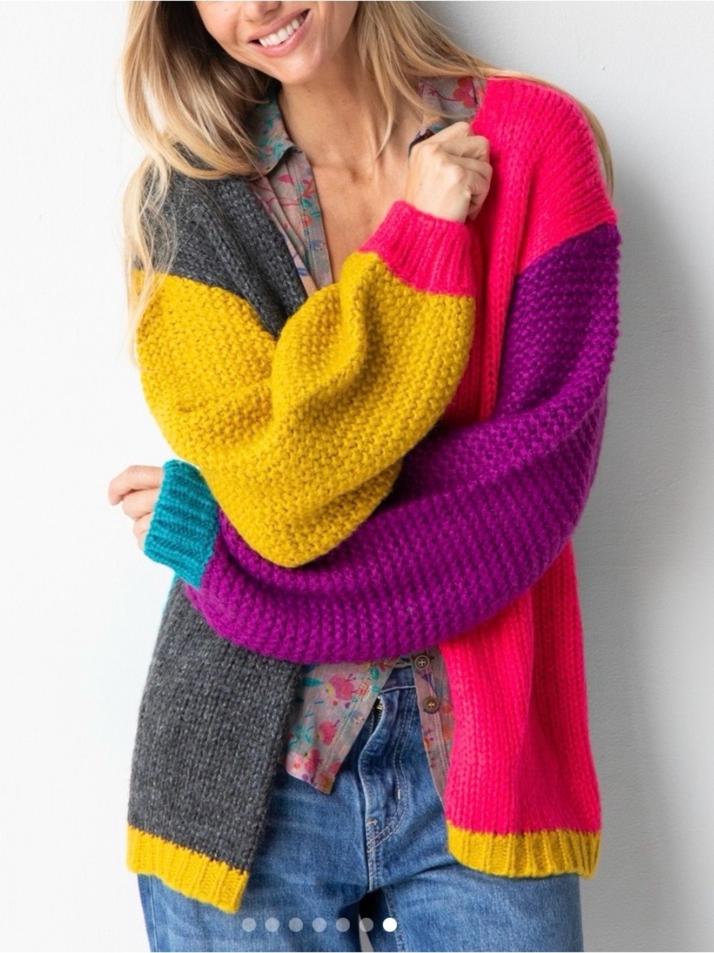 Natural Life Colorblock Chunky Knit Open Front Cardigan S/M NWT Boho CozySweater